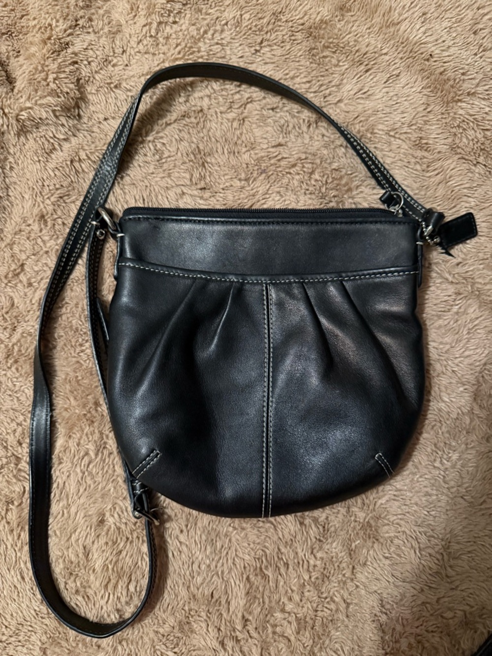 Coach Black Leather Pleated Crossbody Bag